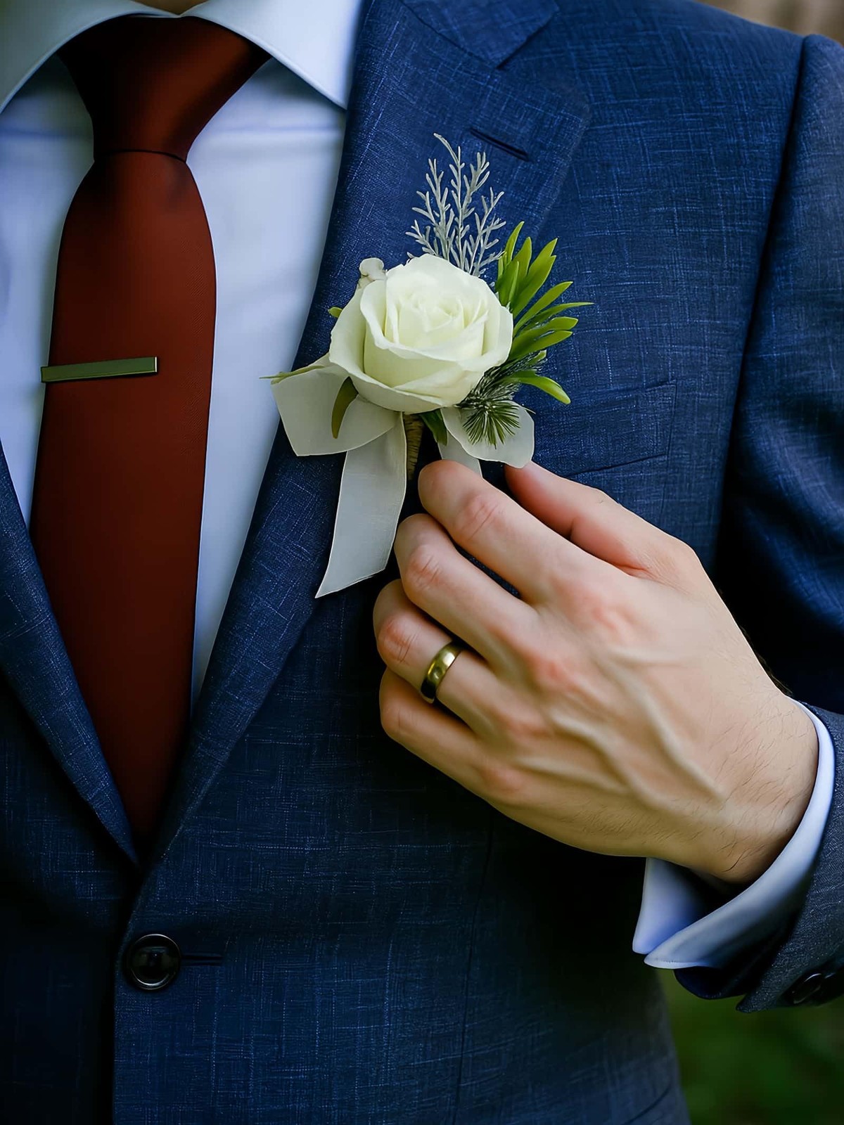 White Rose Corsage Boutonniere Set Groom Groomsmen Wedding Flower Decor
