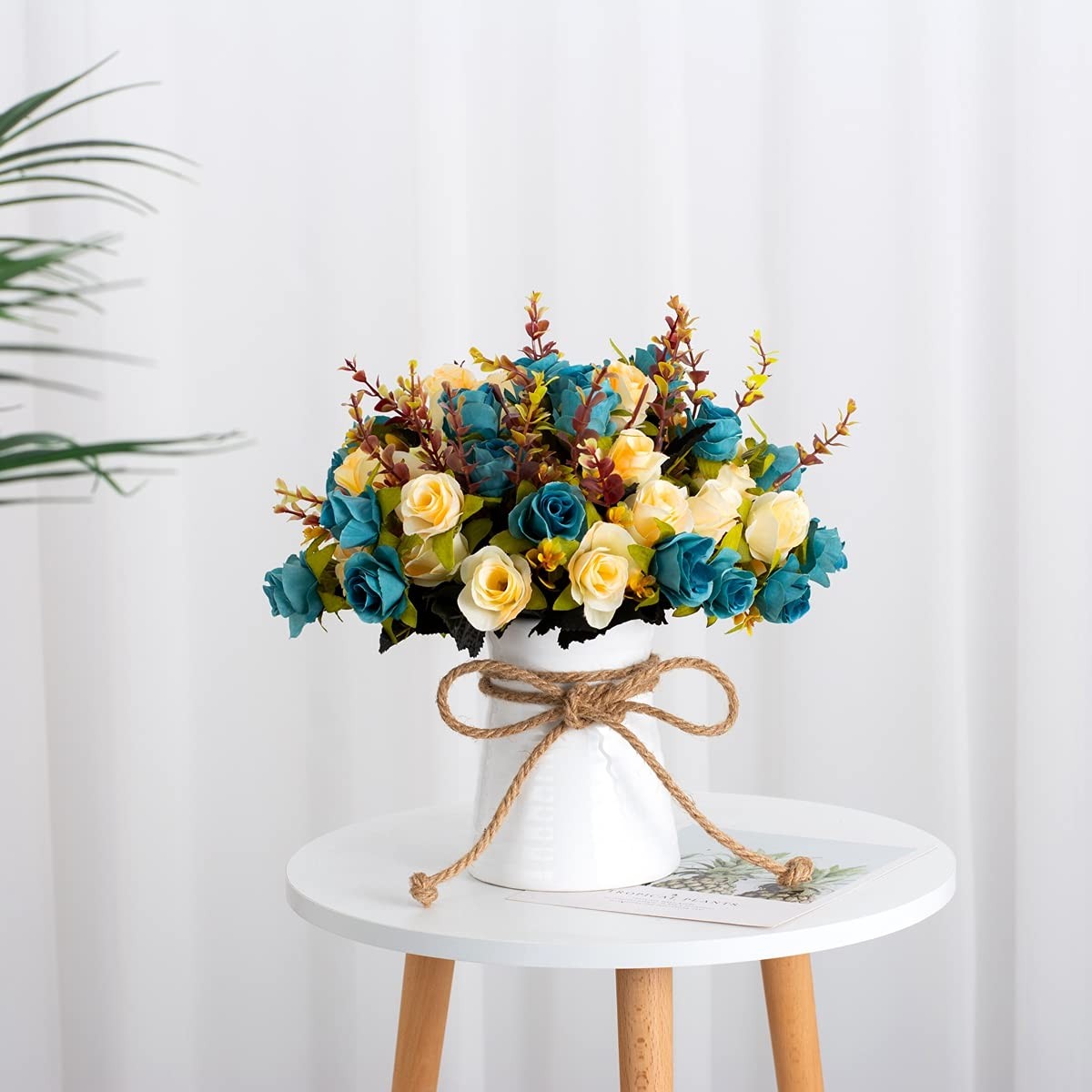 INXUGAO Artificial Flower in Vase,Ceramics Vase with Silk Flower Arrangements…