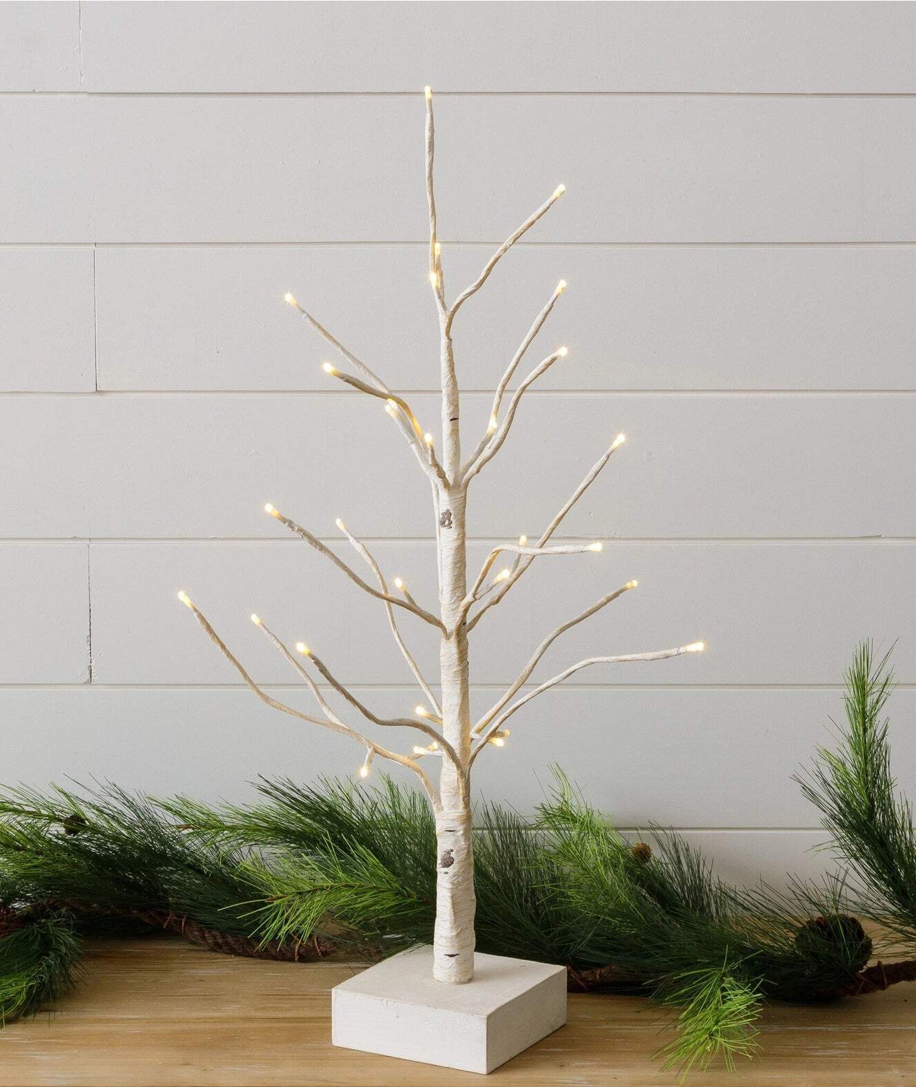 LED Lighted Tabletop Birch Tree with Warm White Lights | Battery-Operated with T