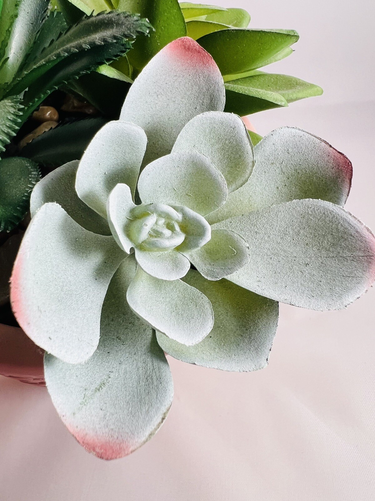Artificial Succulents in Clay Embossed Pot, 6.5″ tall