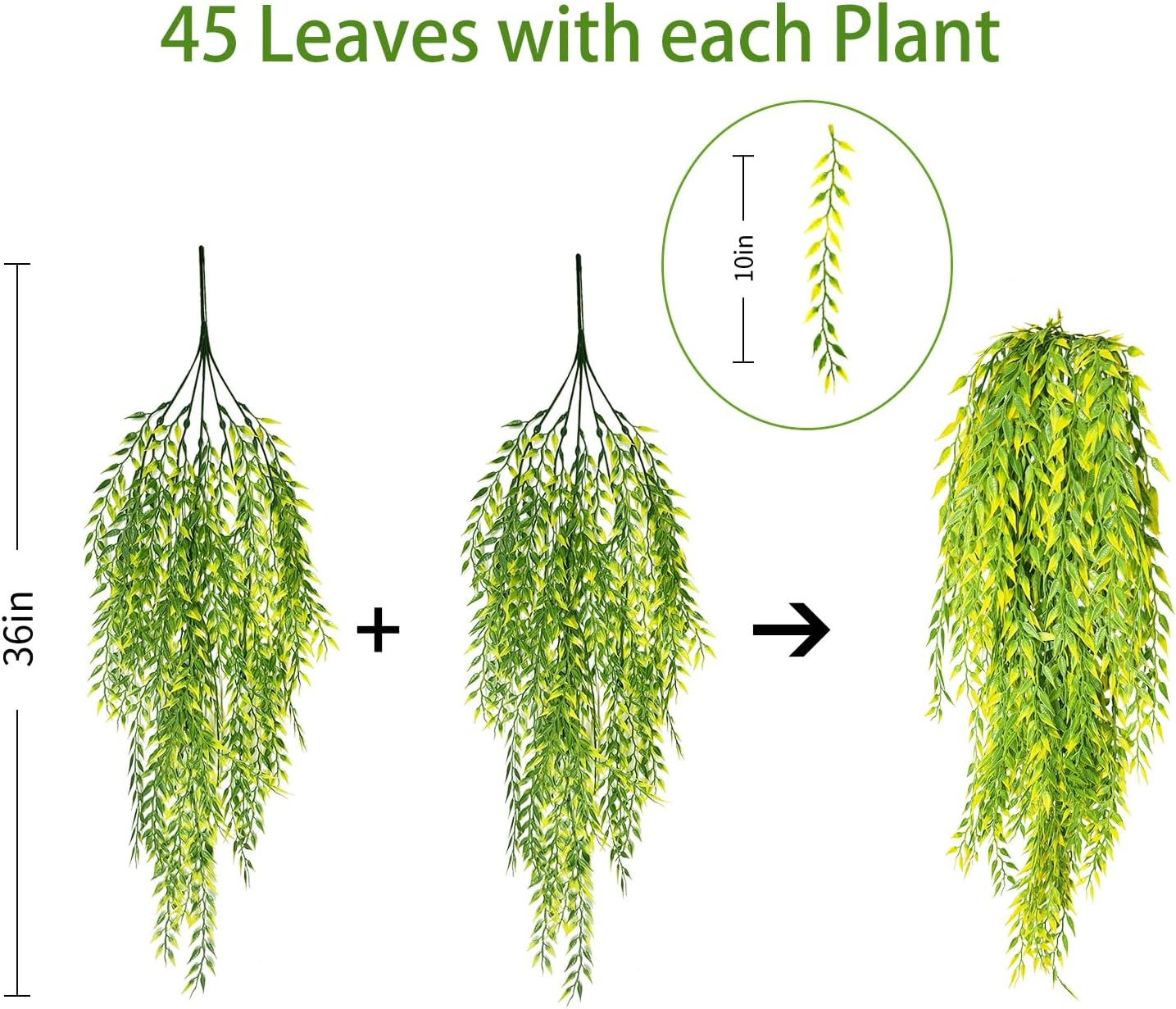 Fake Garland Hanging Vines 4 PC Artificial Weeping Willow Leaves Fake Greenery F