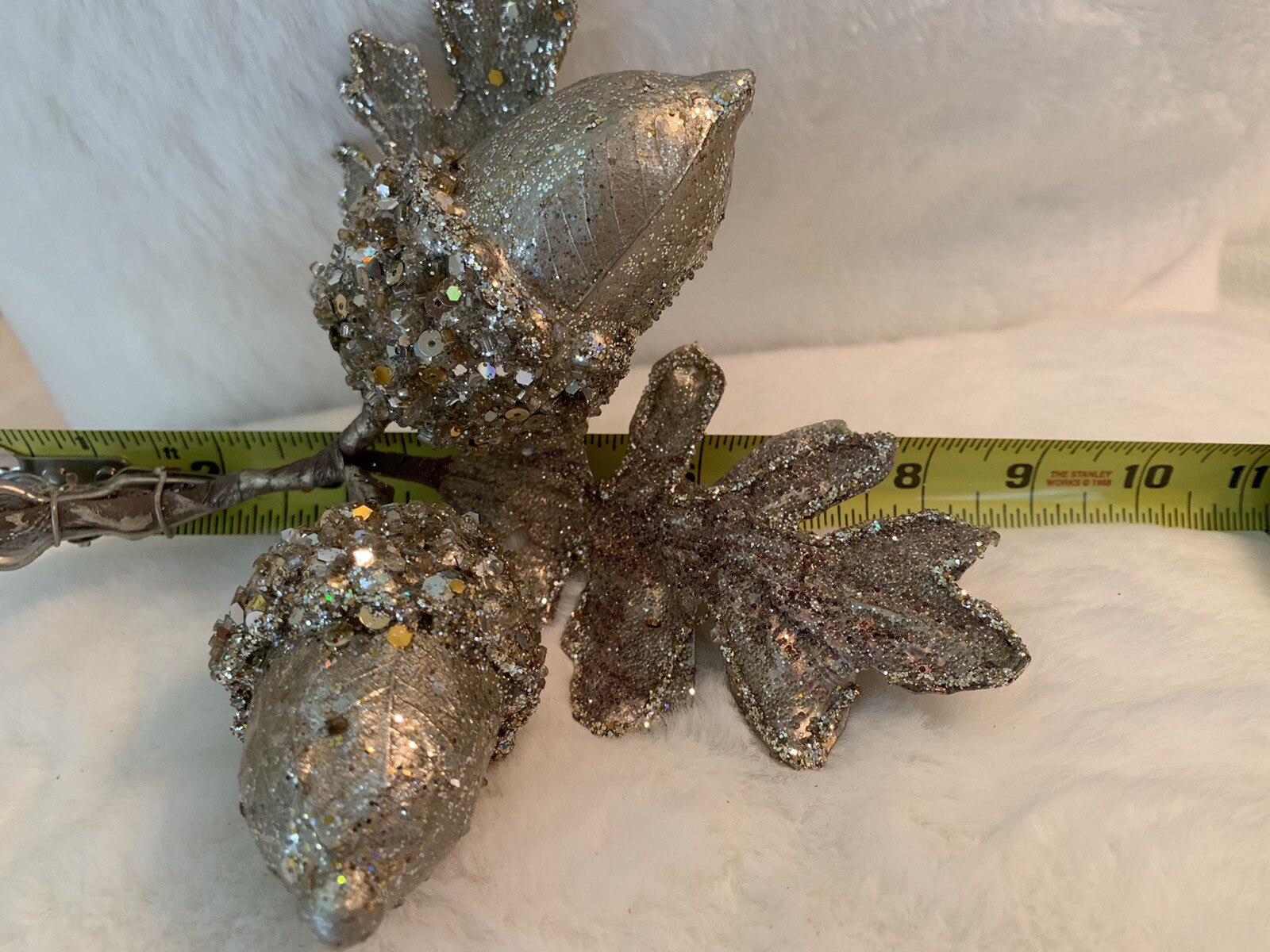 Double Acorn Cluster Clip Floral Decor Platinum Jewel Glitter Christmas Wedding