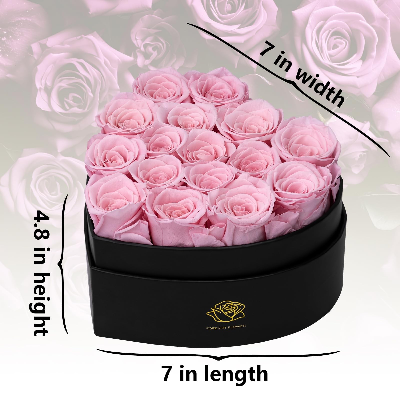 16 PCS Pink Forever Flowers HeartShaped Box Real Preserved Roses Women Gifts