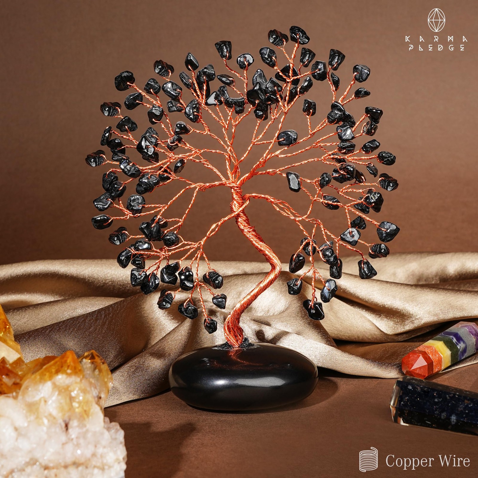 Black Obsidian Crystal Tree of Life Gifts for Women, Home and Office Desk Dec…
