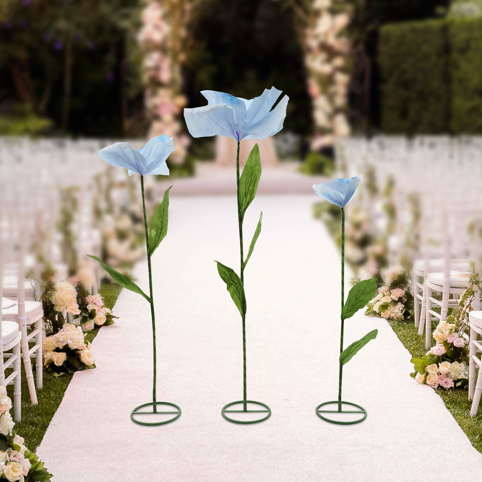 Handmade Blue Artificial Corn Poppy 3Pc Free-Standing Flowers for Wedding