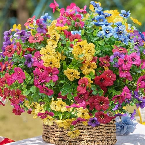 Artificial Flowers for Outdoor, UV Resistant 20 Yellow Purple Rosy Red Blue
