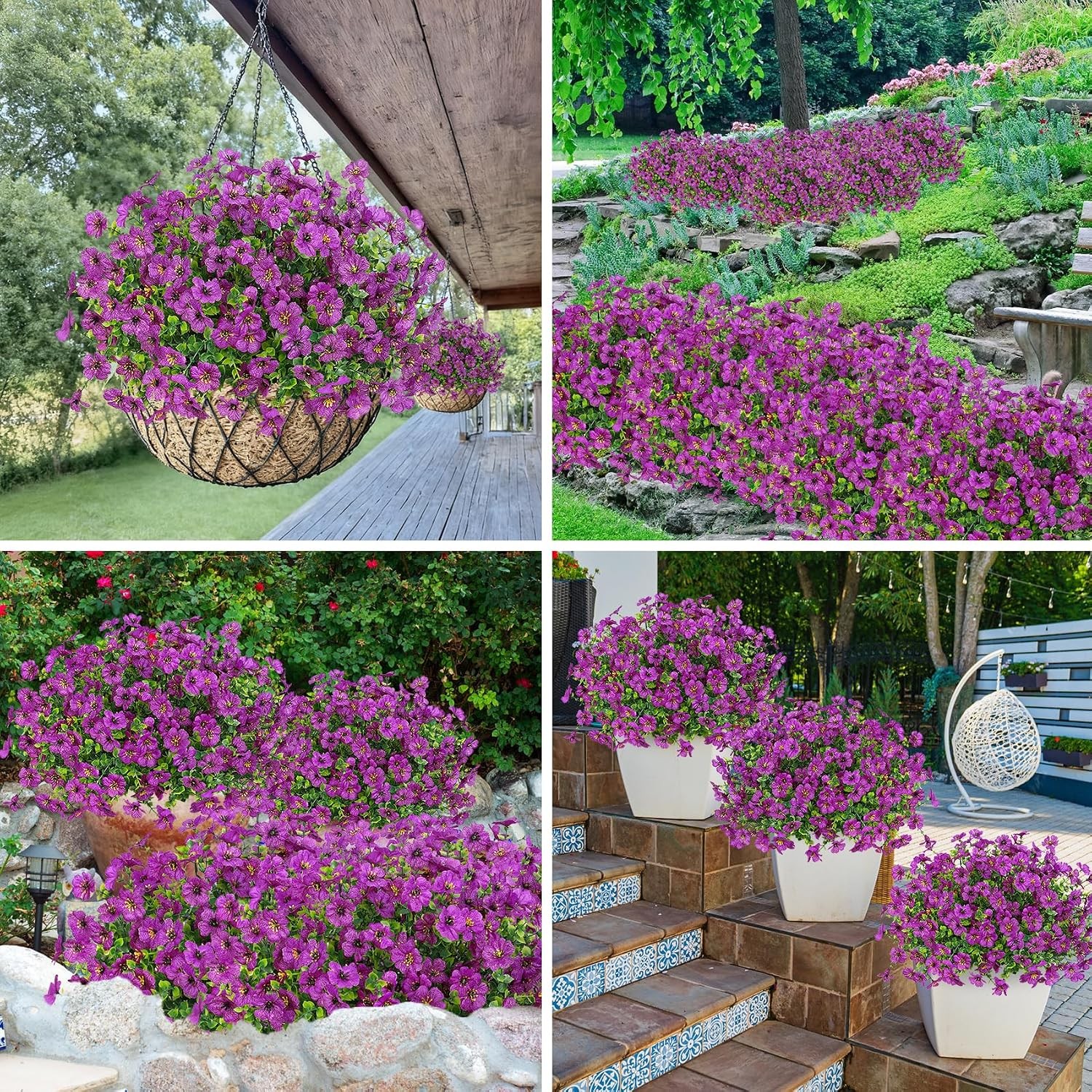 24 Bundles Artificial Flowers for Outdoors Decoration, UV Resistant Purple Si…