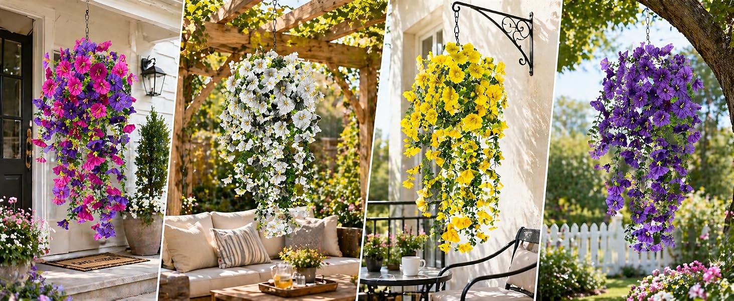 Artificial Flowers for Outdoors Fake Morning Glory Hanging Flower Decoration, 2