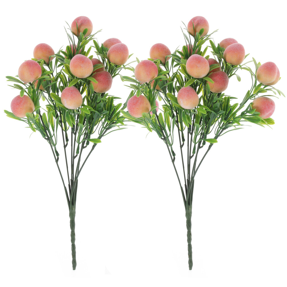 2pc Artificial Peach Tree Stem Branches Fake Fruit Branches Bouquet Decors