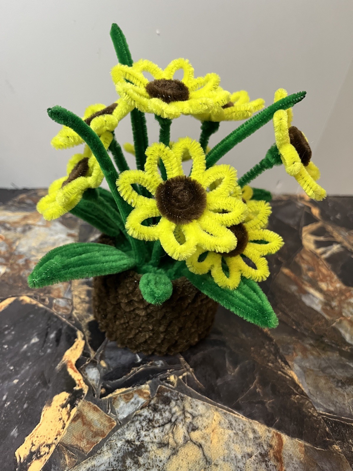 Yellow Sunflower Bouquet in Pot – Pipe Cleaner Flowers, Handmade Gift