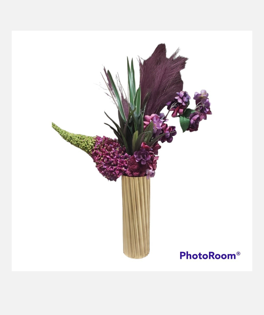 Modern Flowers Arrangement In Metal Vase