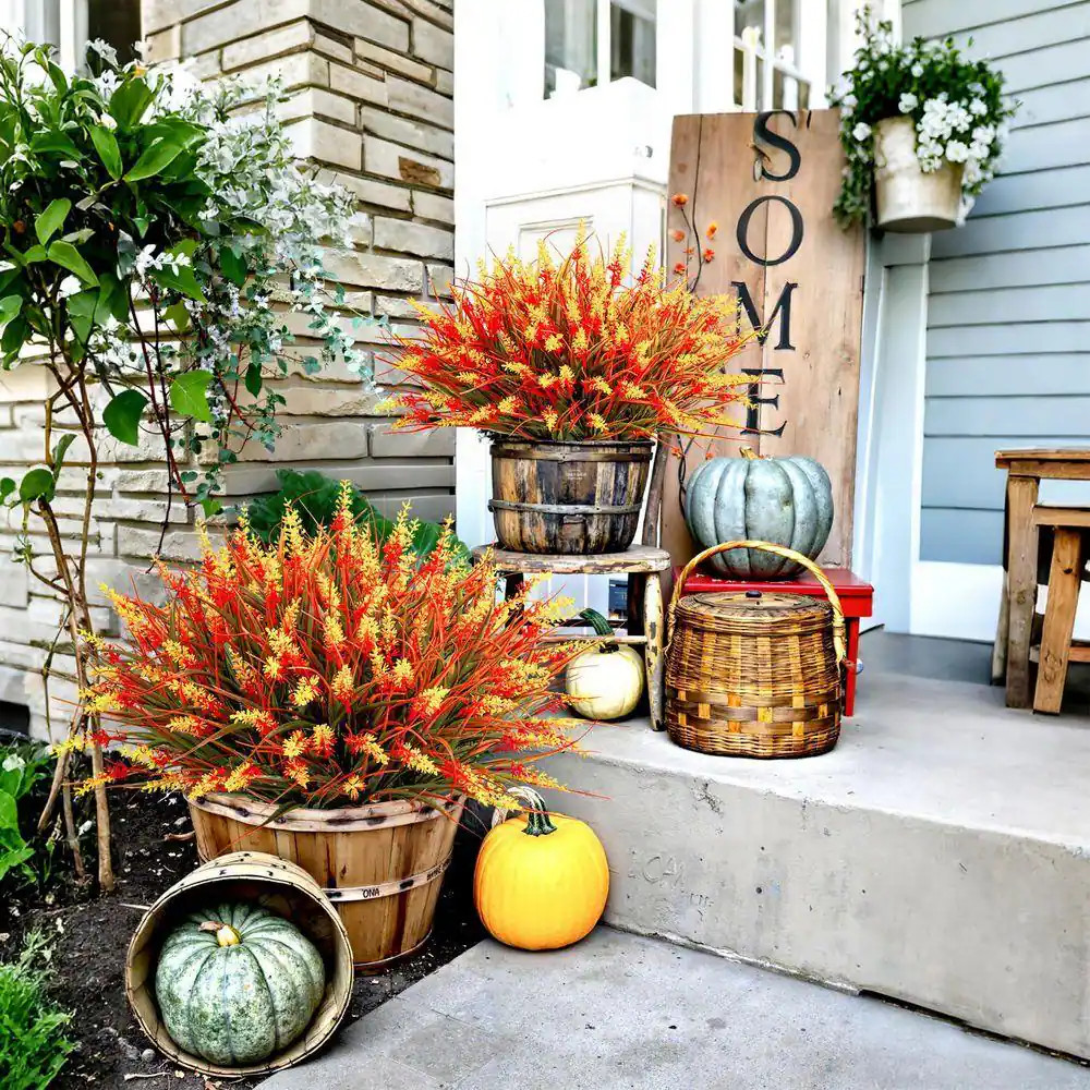 14.2 In. 24-Bundles Orange Artificial Lavender UV Resistant Plastic Faux Flowers