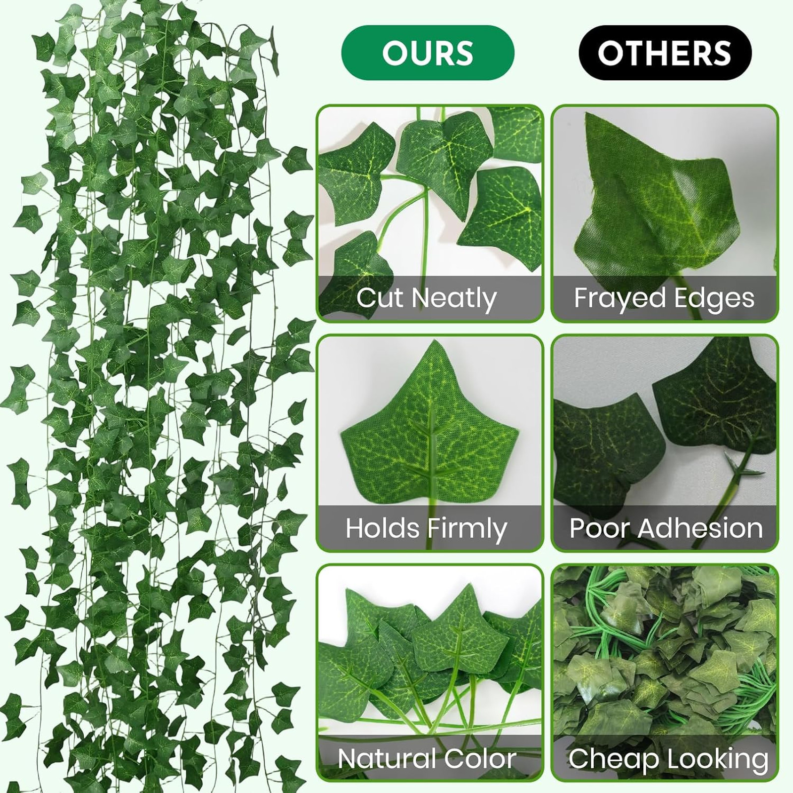 Fake Ivy 8 Pack 56FT Artificial Plants Indoor Outdoor Green Leaves Hanging Vines