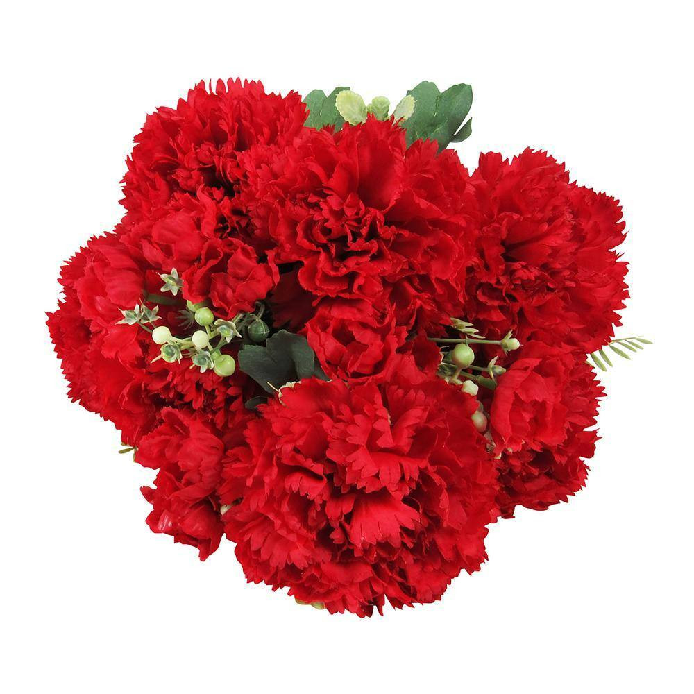 18 In. Red Artificial Carnation Flower Stem Bush Bouquet (Set of 2)