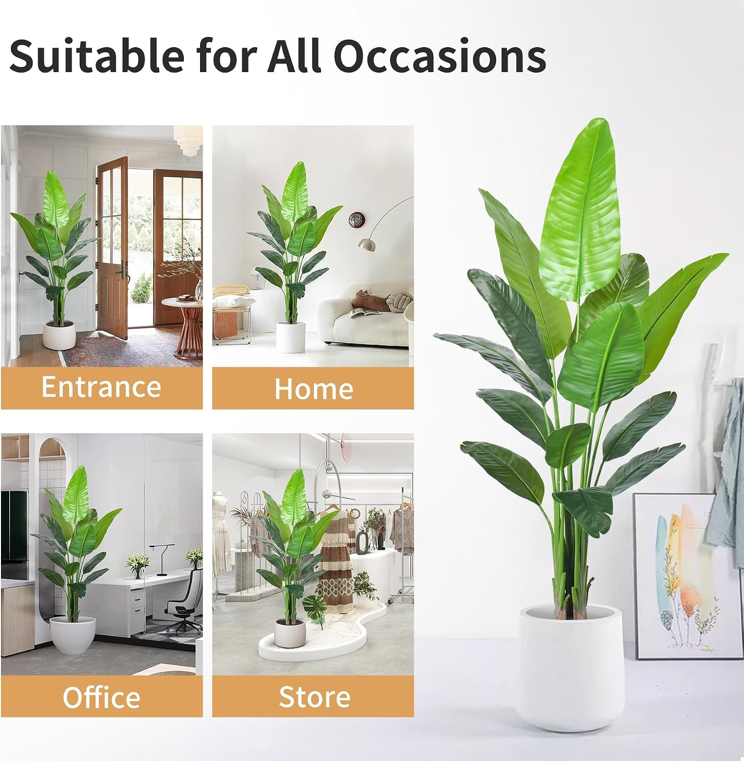 6FT Artificial Bird of Paradise Plant,Faux Palm Tree Potted Plant with Real