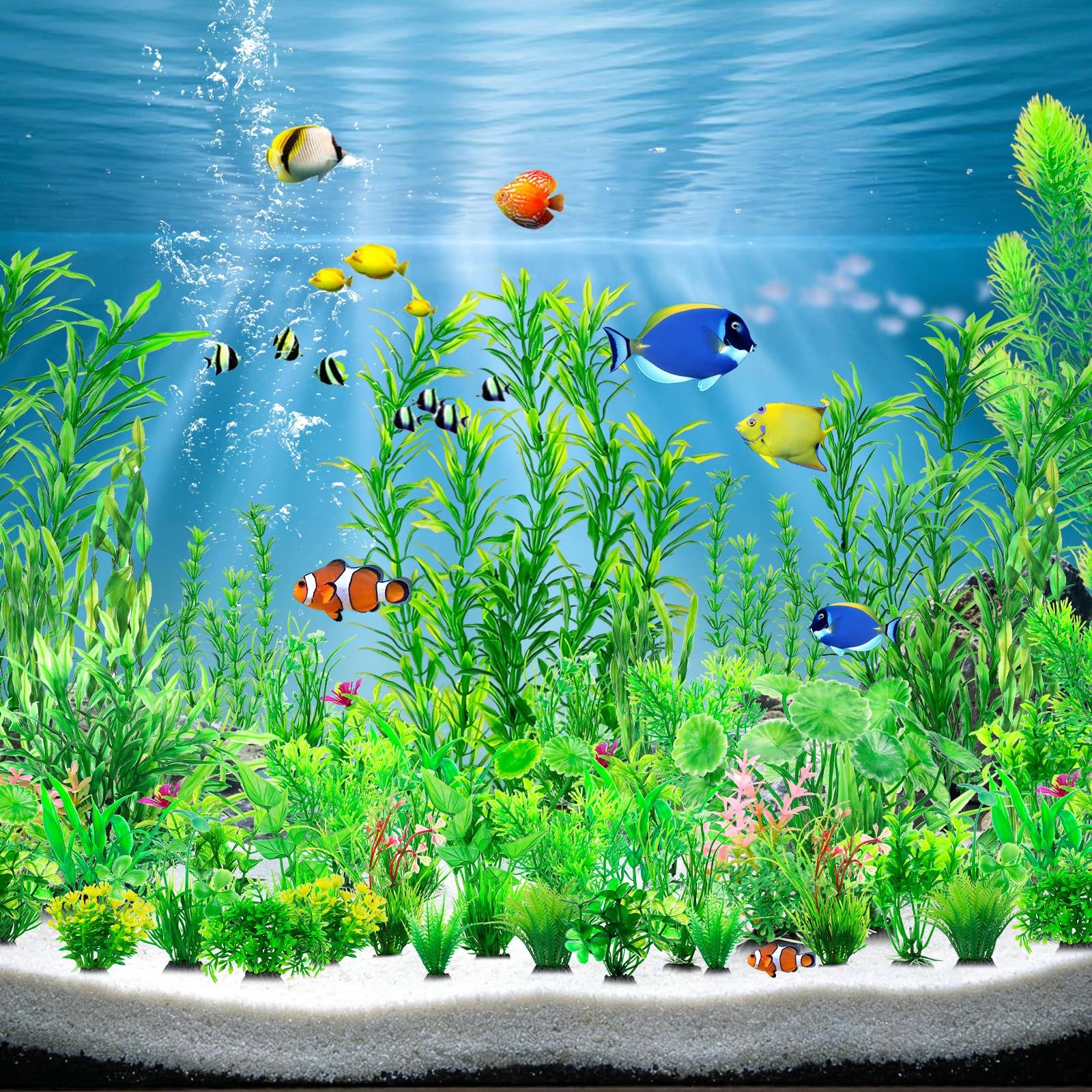 53 Pcs Fish Tank Accessories Aquarium Decorations Green Plants, Green Fish Ta…