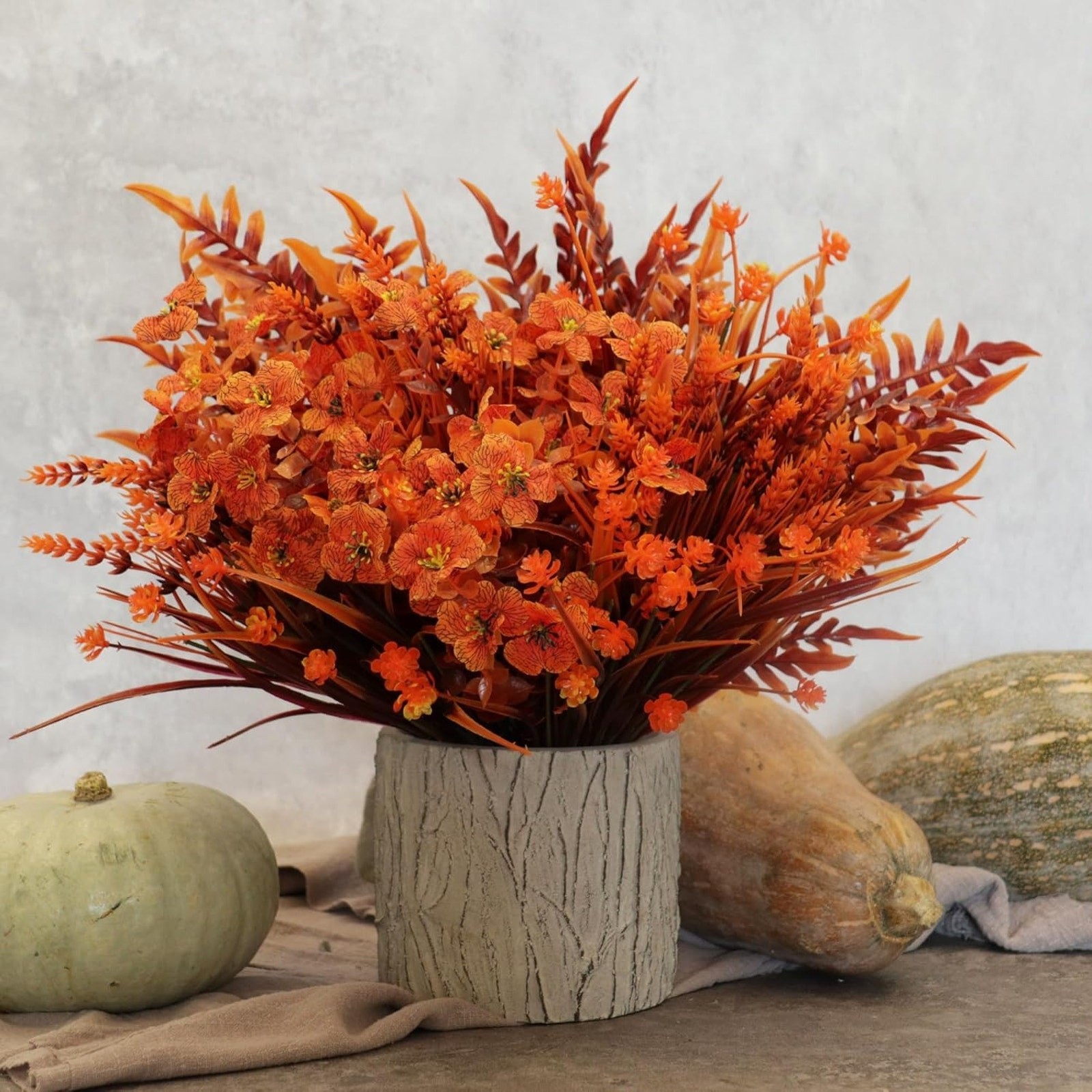 16 Bundles Faux Fall Mums Flowers Plants UV Resistant Mixed Orange