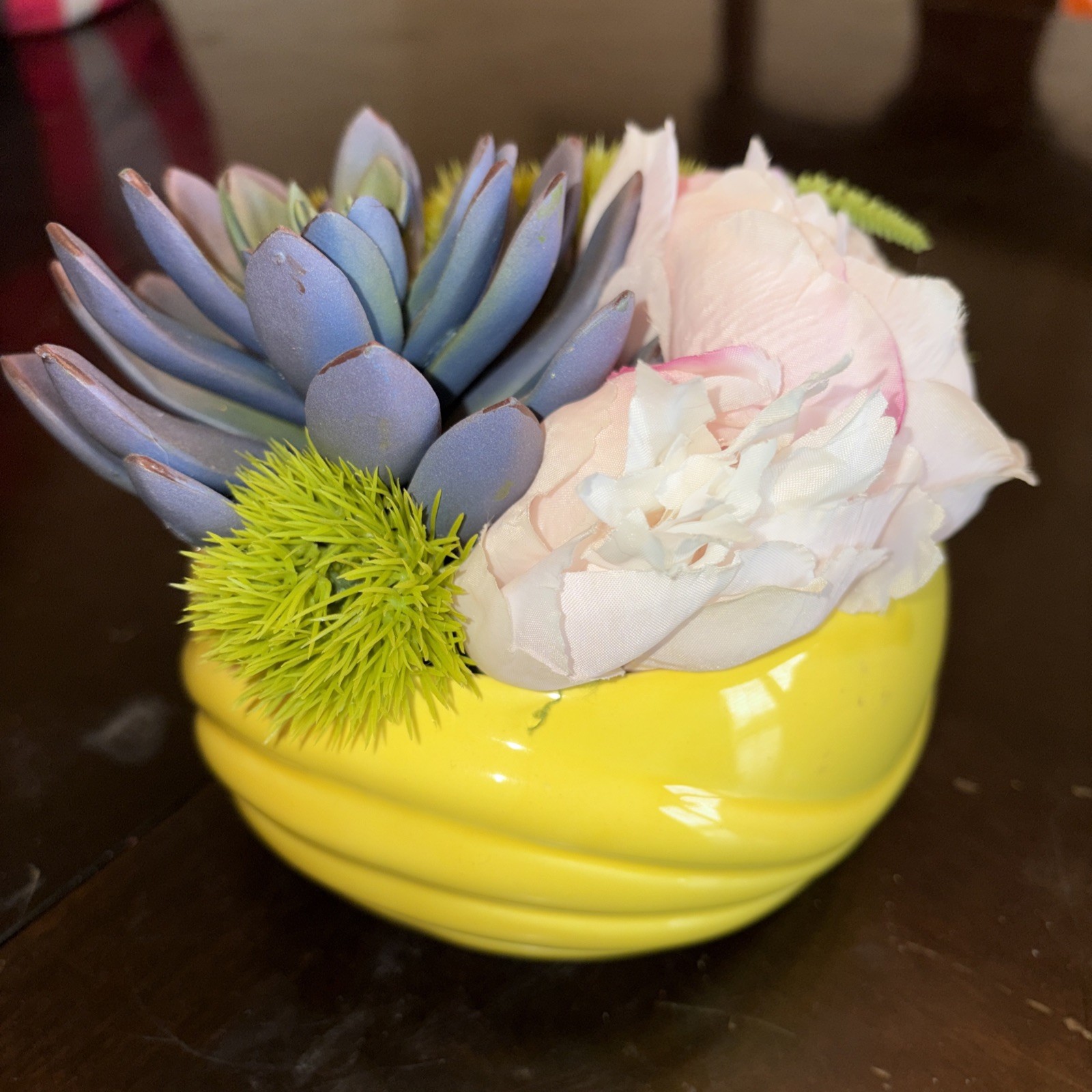 7″ Artificial Succulent Arrangement Centerpiece Fake Succulent Plants in Yell…