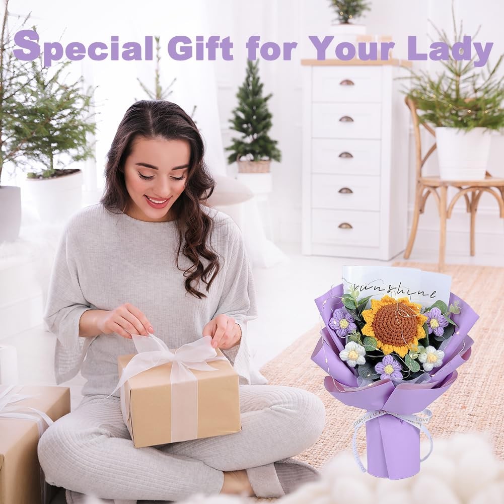 Crochet Flower Sunflower Bouquet – Handmade Artificial Flower for Festival We…