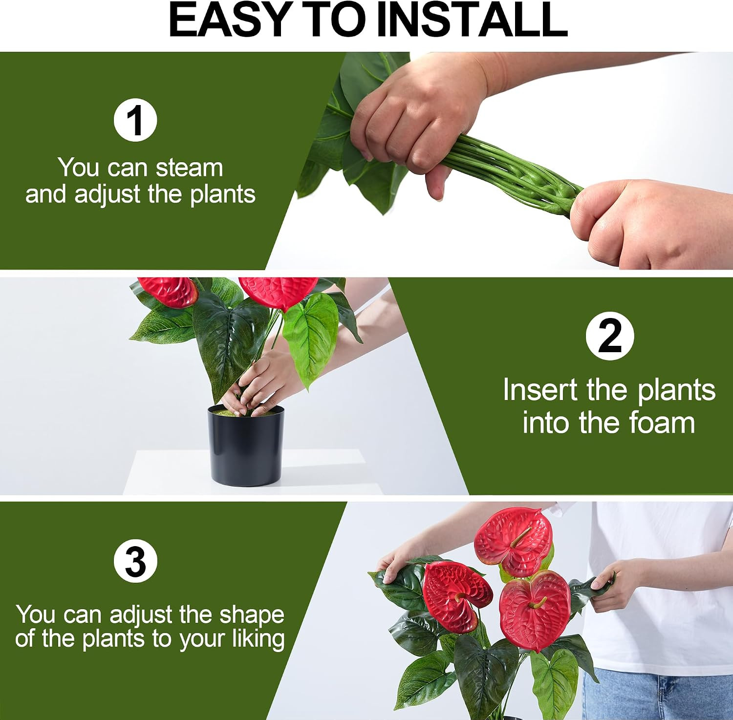 UV Resistant 2-Pack Anthurium Artificial Plants for Outdoor Decor (21.6″)