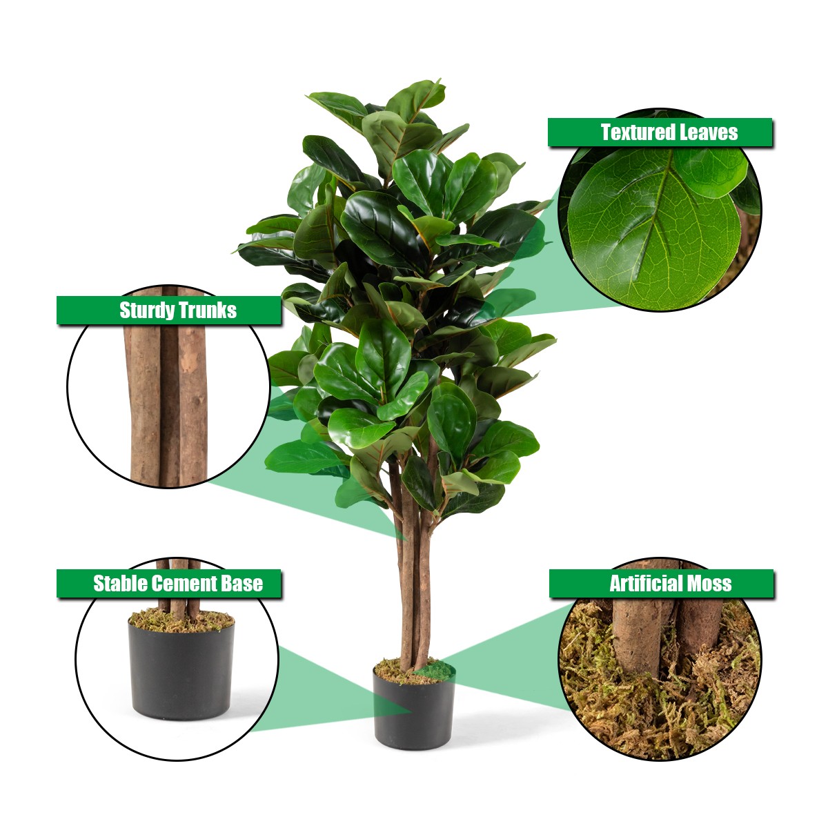 4ft Artificial Fiddle Leaf Fig Tree Indoor Outdoor Office Decorative Planter