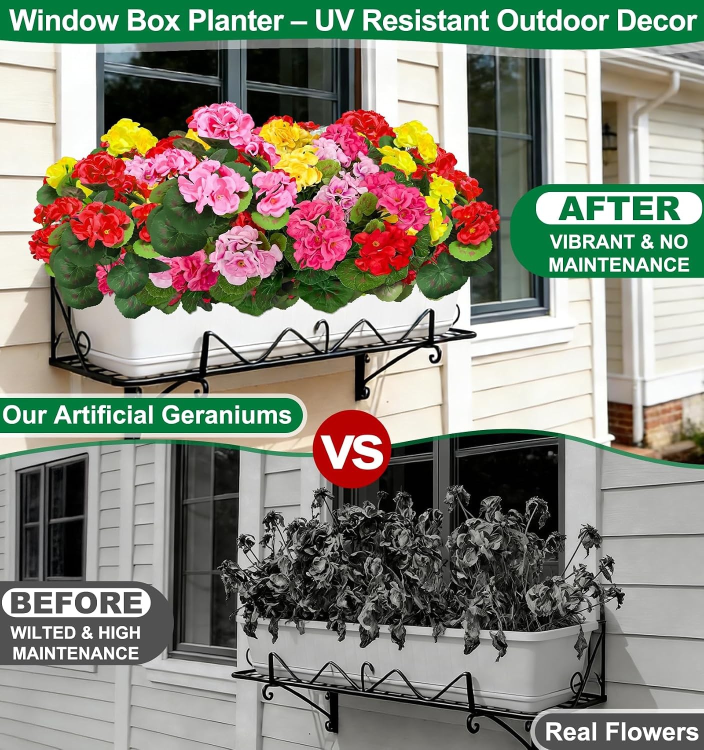 4 Bundles Artificial Geraniums Flowers for Outdoors Summer Decor | Fake Flowers