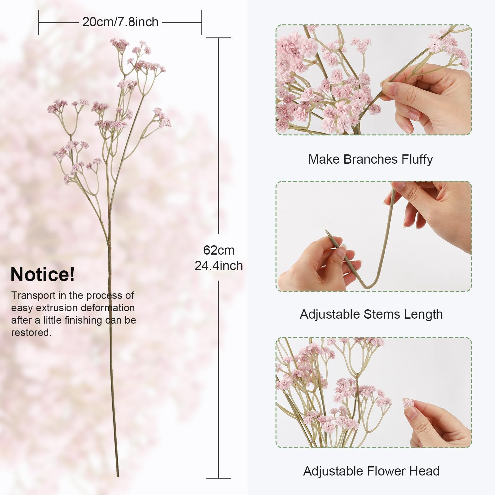 Babys Breath Artificial Flowers Dusty Pink Gypsophila Real Touch 10 PCS