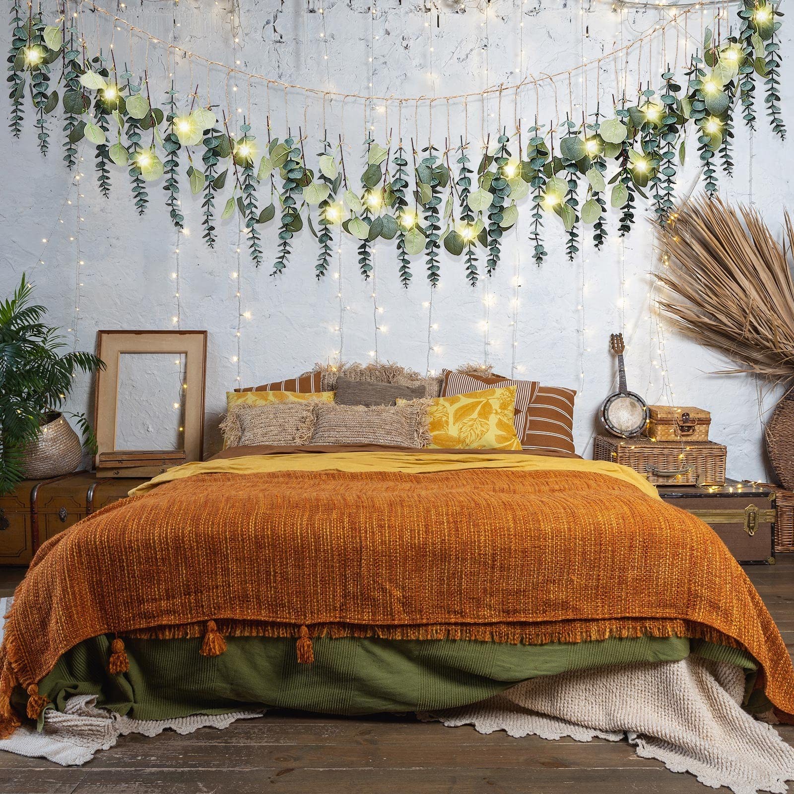 Artificial Hanging Eucalyptus Wall Decor Boho Bedroom Wall Decor with String …