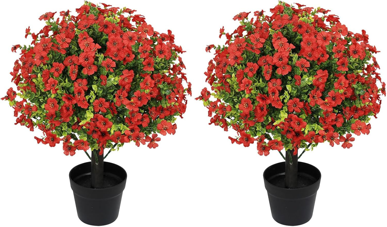 Set of 2 UV Resistant 24″ Faux Red Daisy Mums in Pots for Outdoor Decor