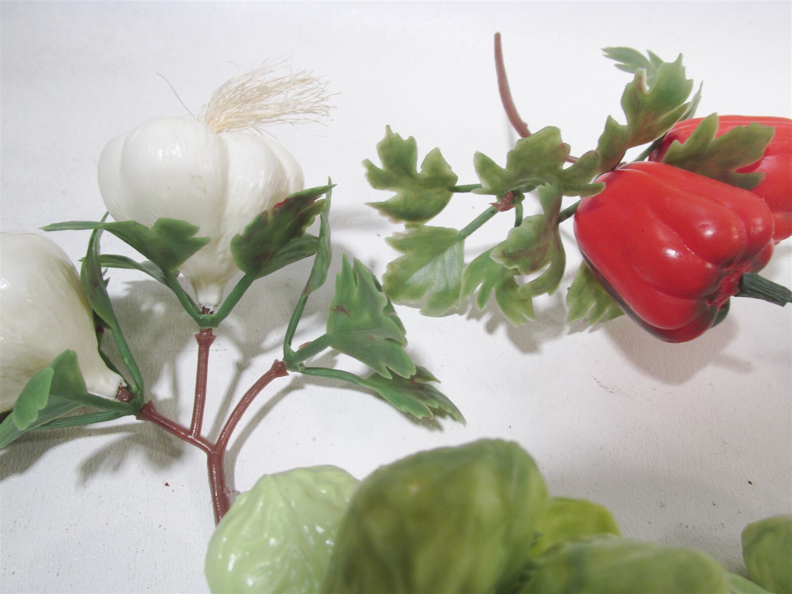 1960s Vtg Plastic Fruit Bunches 8 Floral Pick Pepper Pea Garlic Eggplant Cabbage