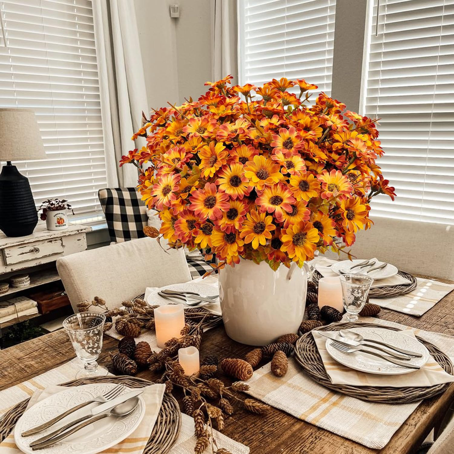 12 Bundles Artificial Mums for Outdoor Faux Silk Daisy Fall Flowers | UV Resista