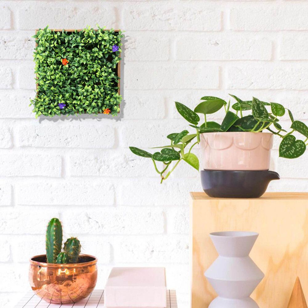 Wood Wall Planter Vase & Artificial Plants Wall Decor Living Room Lounge Office