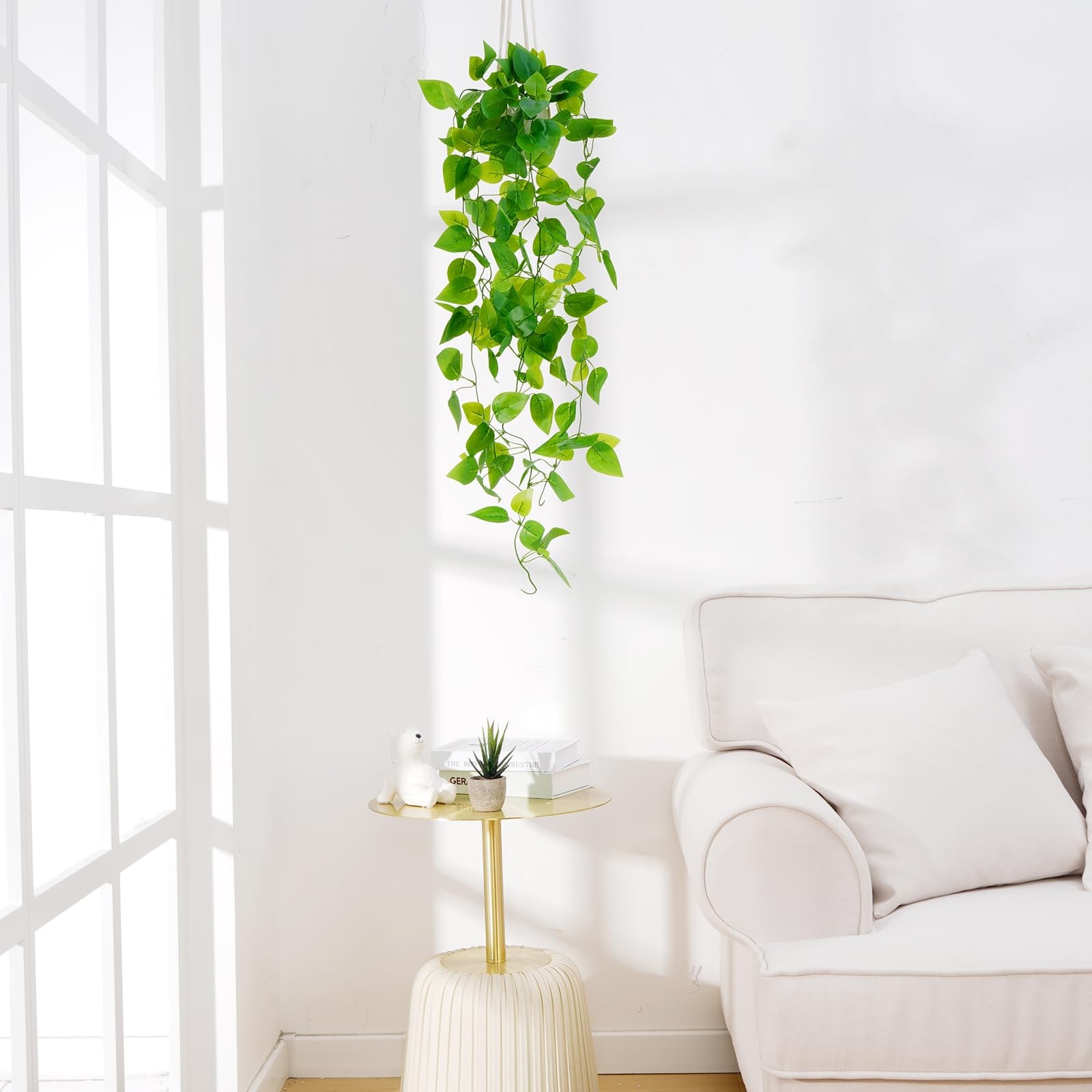 1pcs Fake Hanging Plants Kit with Pot and Plant Hanger, Artificial Pothos Vin…