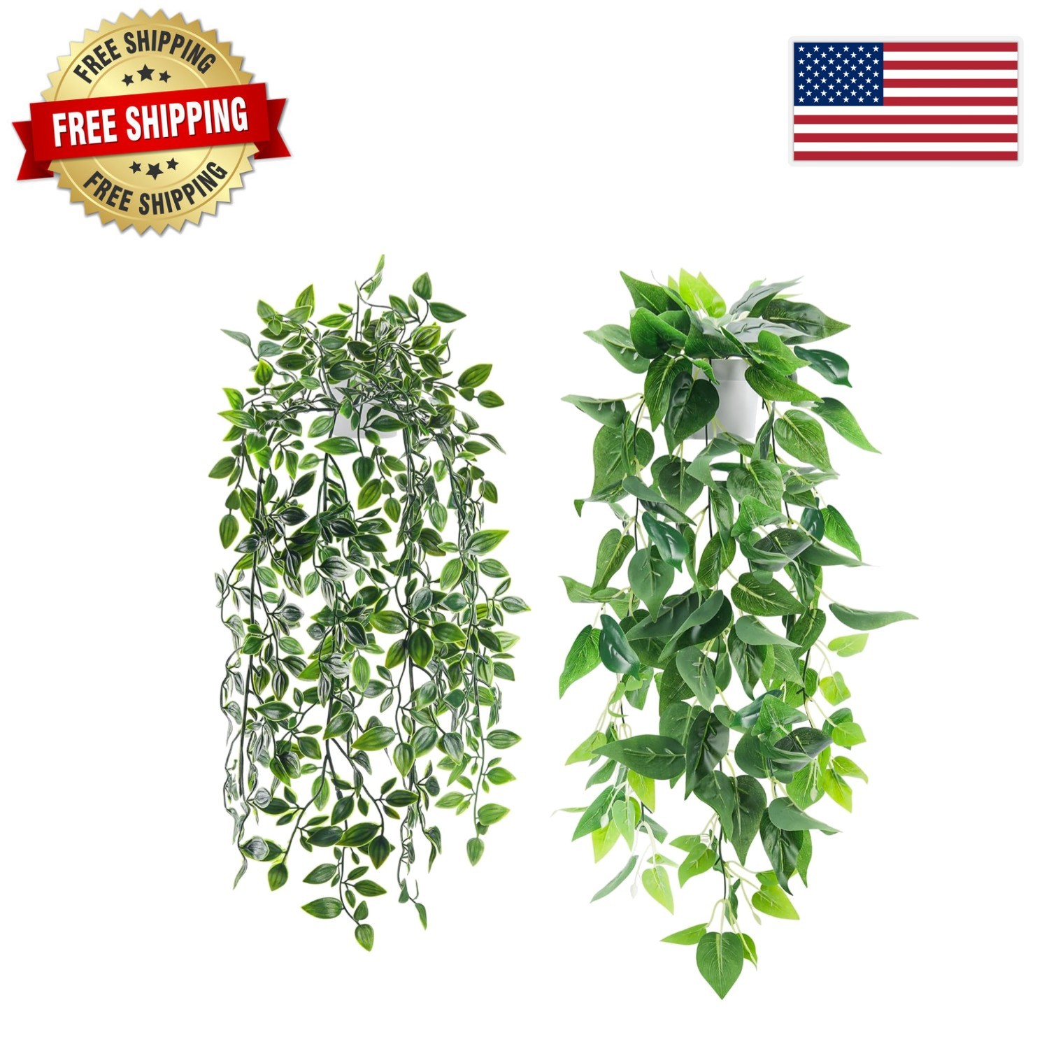 2Pcs Realistic Artificial Ivy Hanging Plants in Chic White Pots for Home Decor