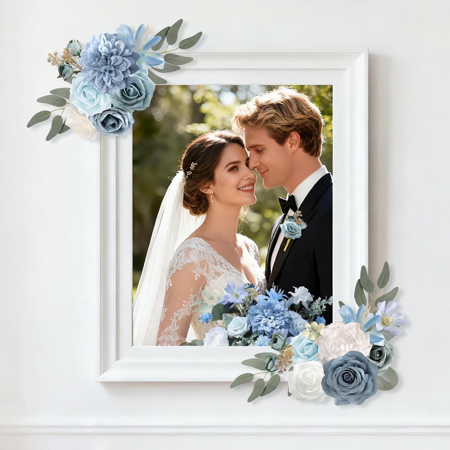 DIY Floral Arrangement Set with Blue Silk Flowers and Green Leaves for Parties