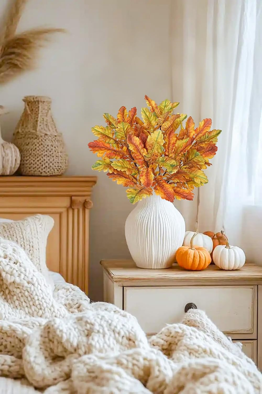 Faux Oak Leaf Branches 5 Pcs Fall Leaf Stems for Vases, 18″ Fall Leaves Stems Ar
