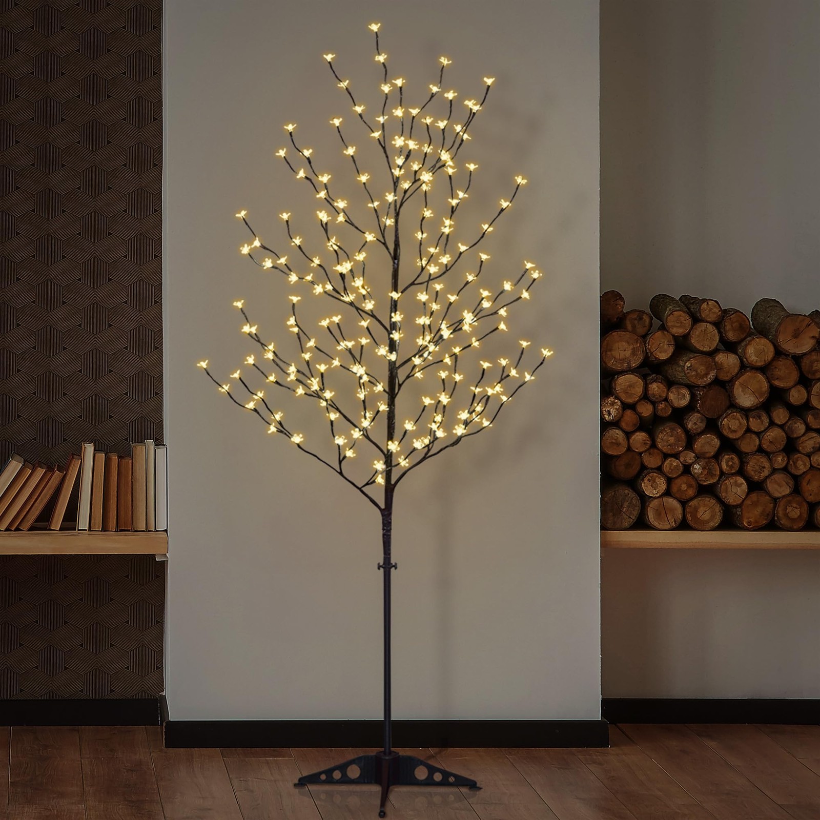 LIGHTSHARE 6.5 feet 208L LED Lighted Cherry Blossom Tree, 6FT, Warm White