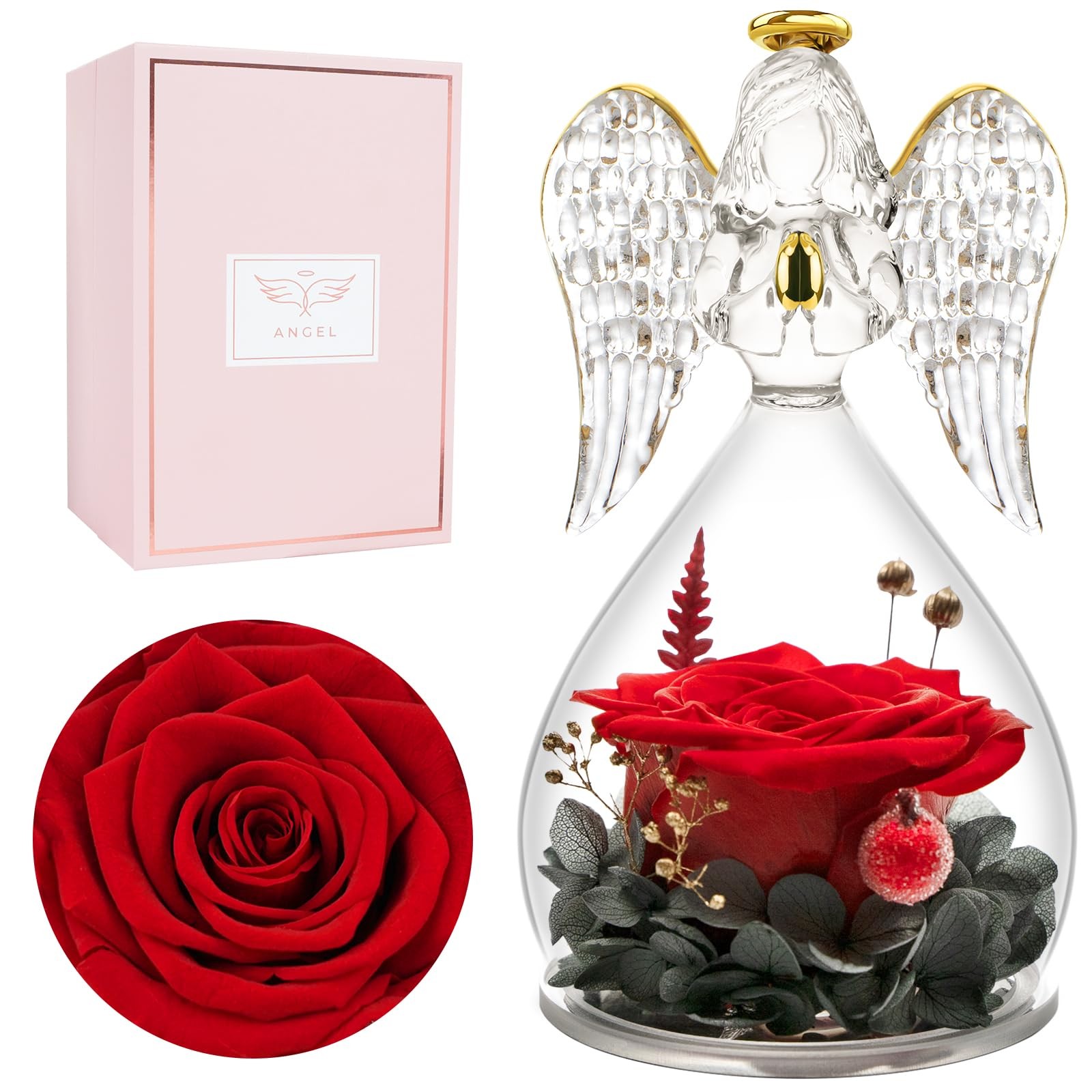 Angel Figurines Forever Real Rose Birthday Gifts for Mom Grandma Wife,Flowers