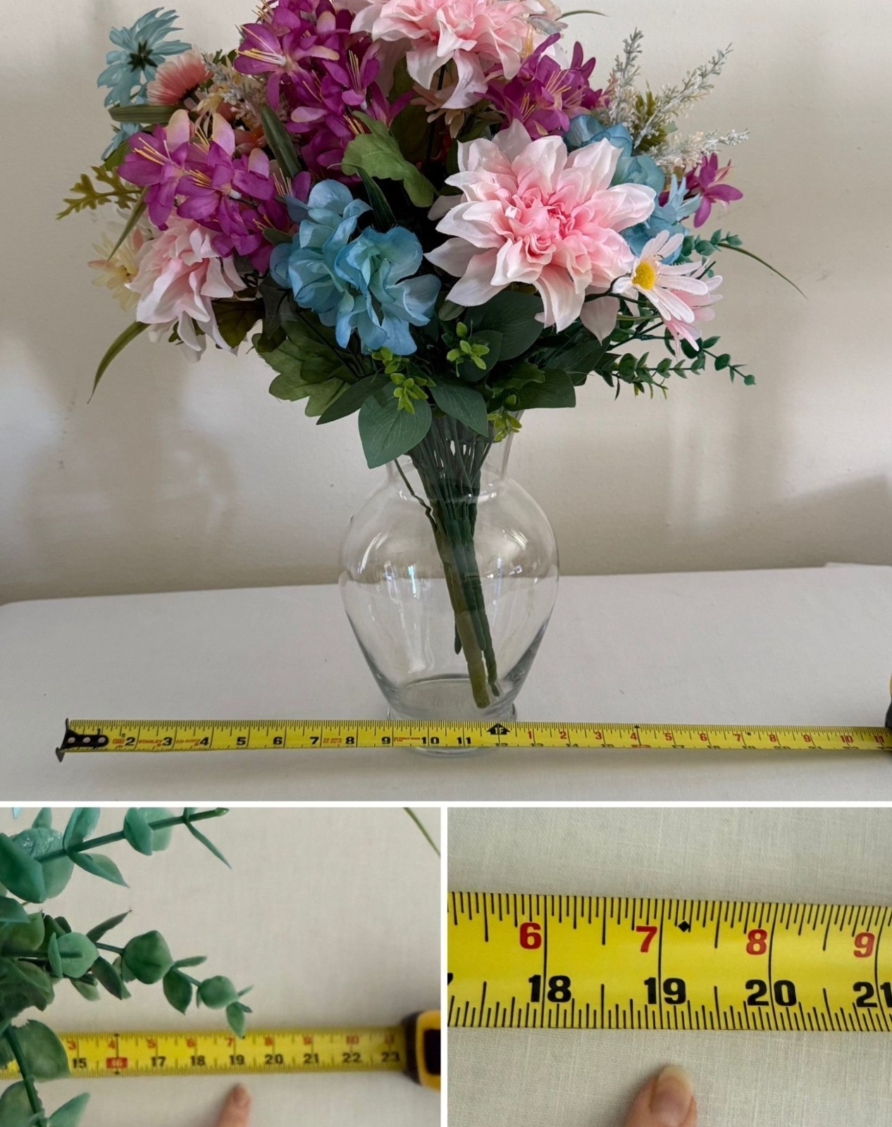 Large Silk Flower Arrangement from Upcycled Mixed Florals Hand Painted Details