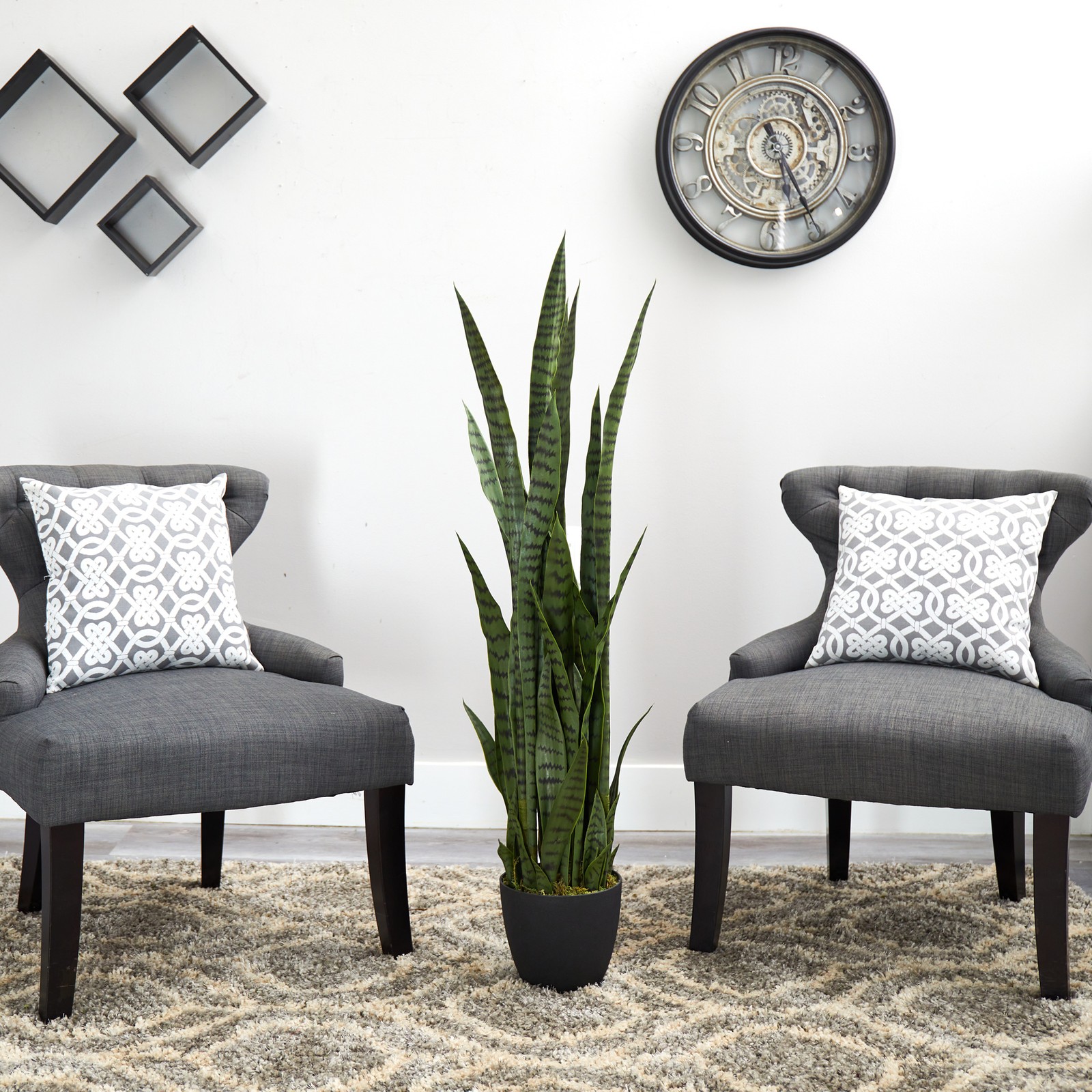 Nearly Natural 46″ Sansevieria Artificial Plant in Green/Black
