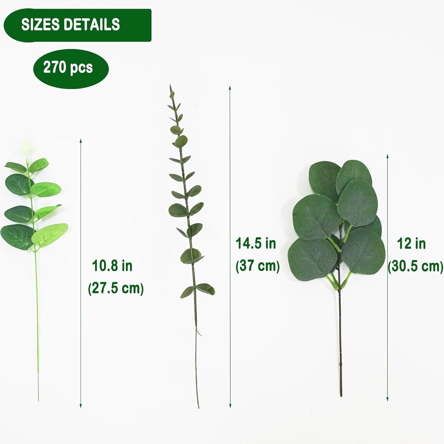 270 PCS Mixed Faux Eucalyptus Leaves for Wedding Bouquets & Centerpieces