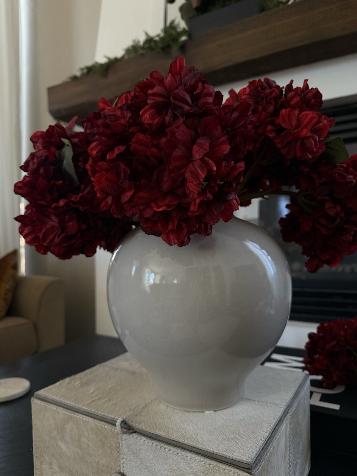 Deep Burgundy Silk Hydrangea Arrangement – 10 Stems