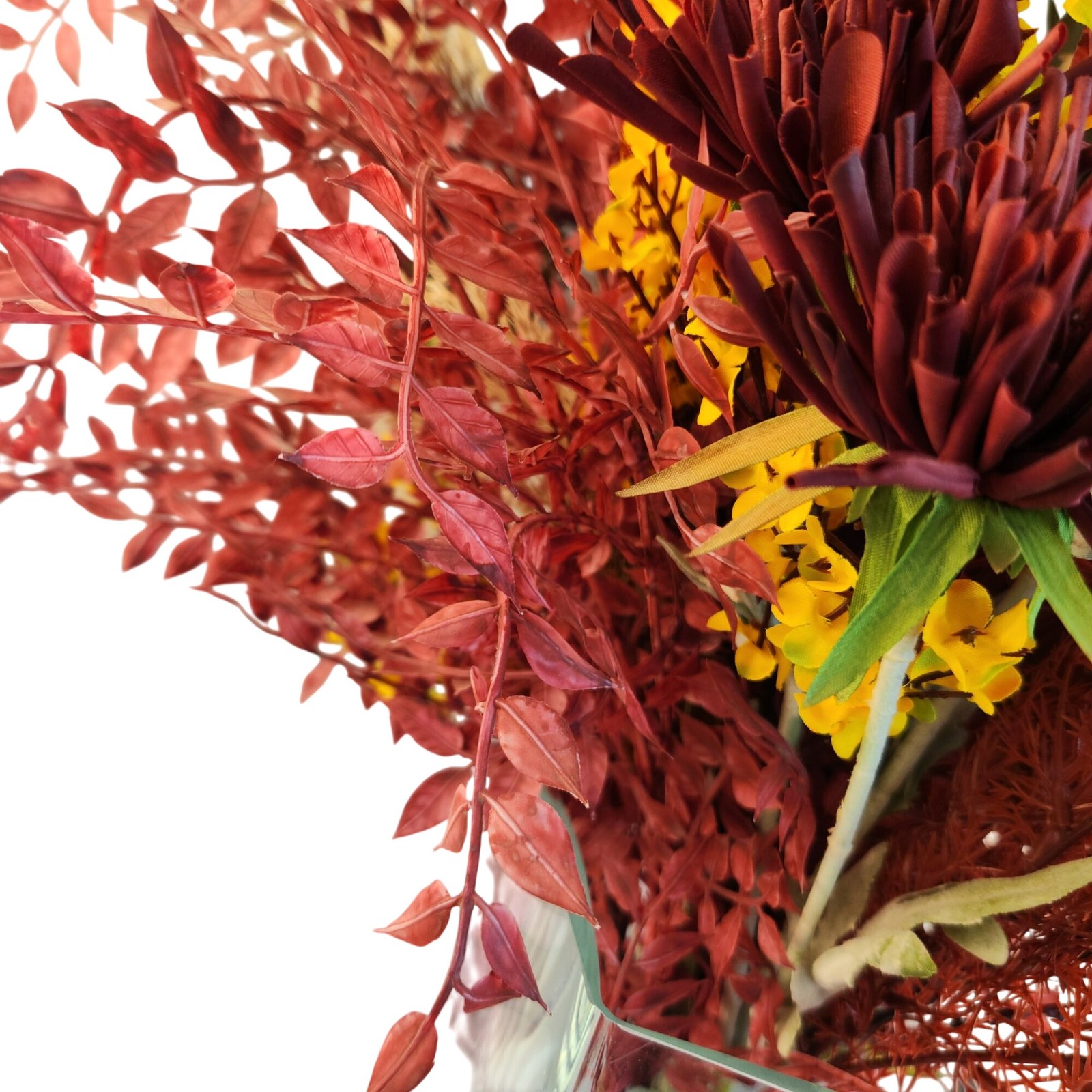 Hand Tied Artificial Flower Bouquet With Dark Reds and Yellow Wildflower mixture