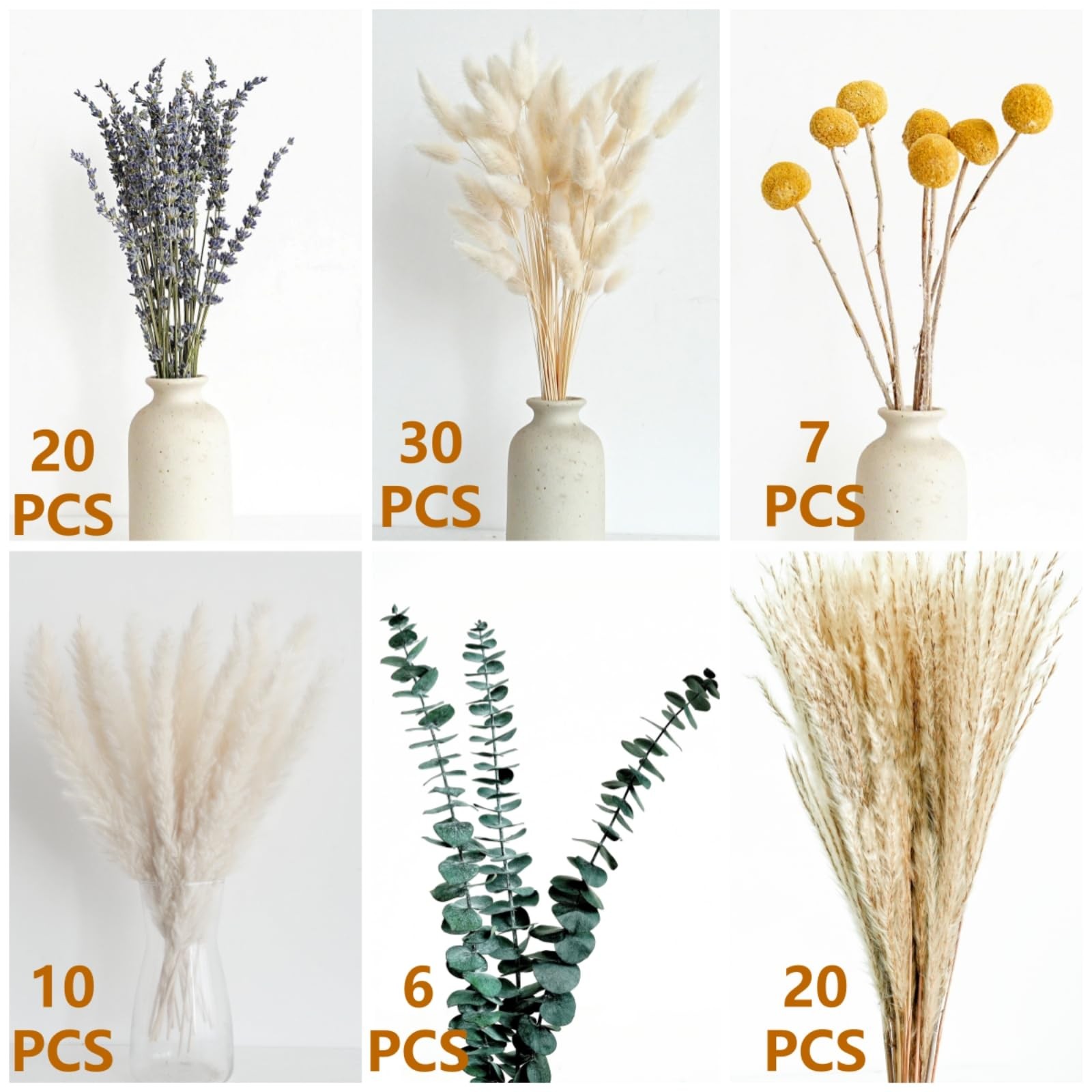 Dried Pampas Grass Bouquet – Boho Decor for Home, Vase Brown