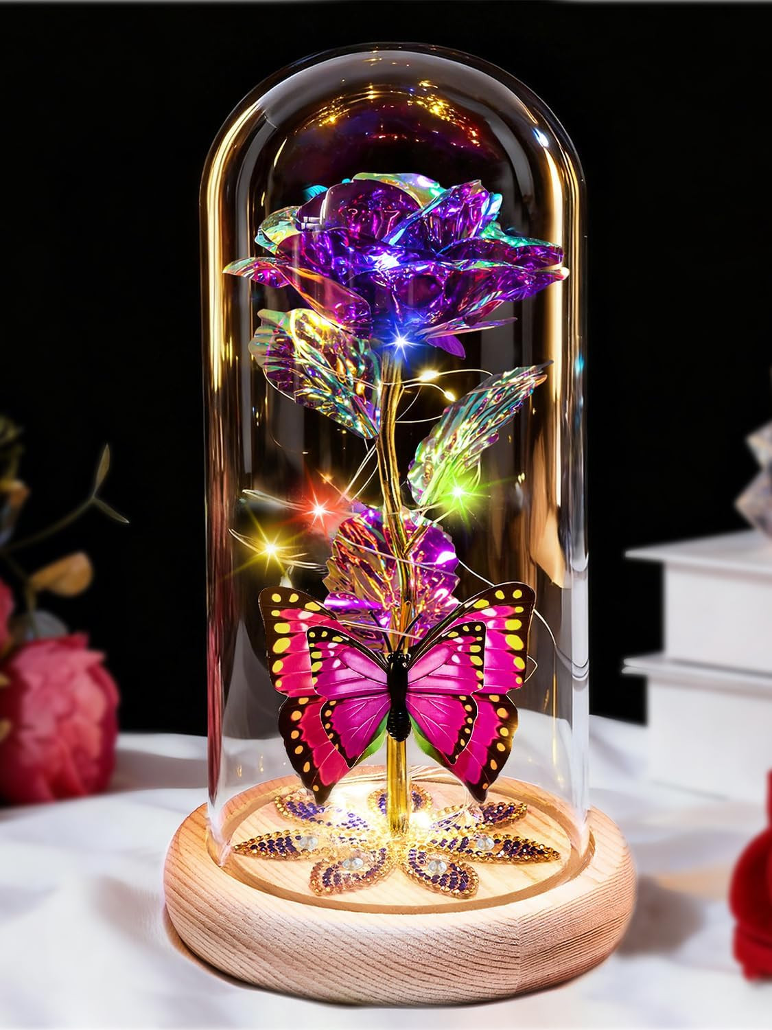 Beferr Birthday Gifts for Women Galaxy Glass Rose Forever Preserved Flowers