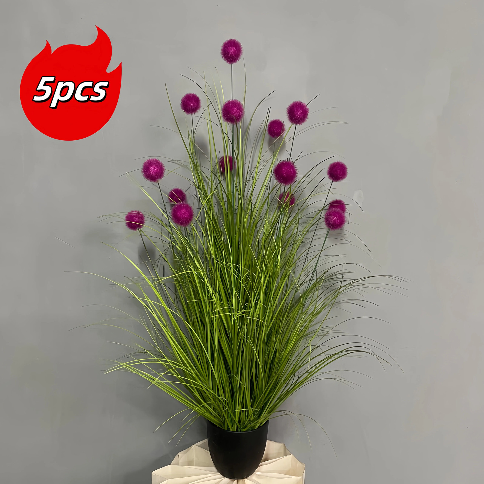 5pc Purple Bulbous Grass Artificial Plants Faux Foliage Home Garden Party Decor