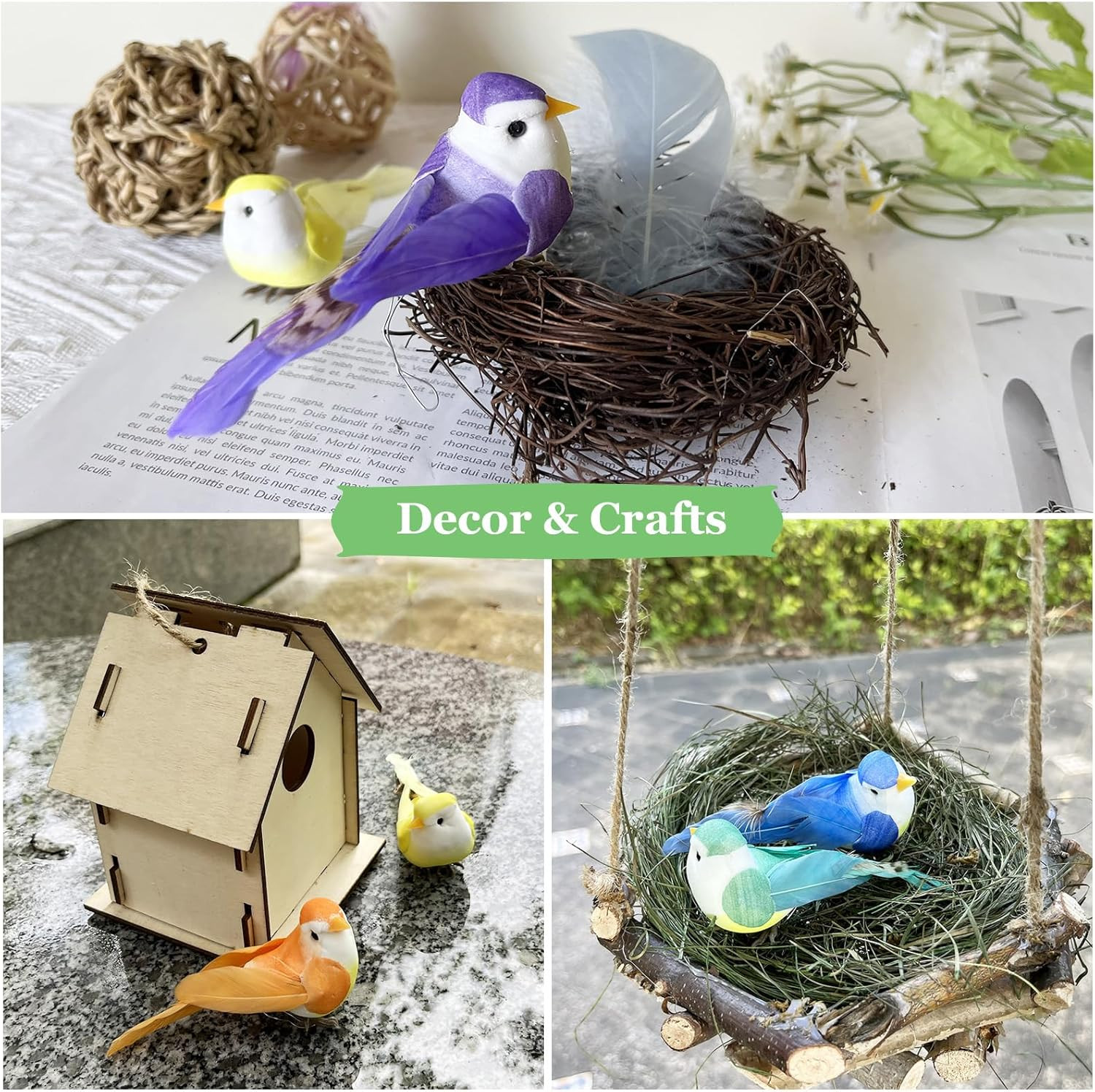 12Pcs Clip on Artificial Simulation Foam Feather Birds 3.5In Mini Love Birds for