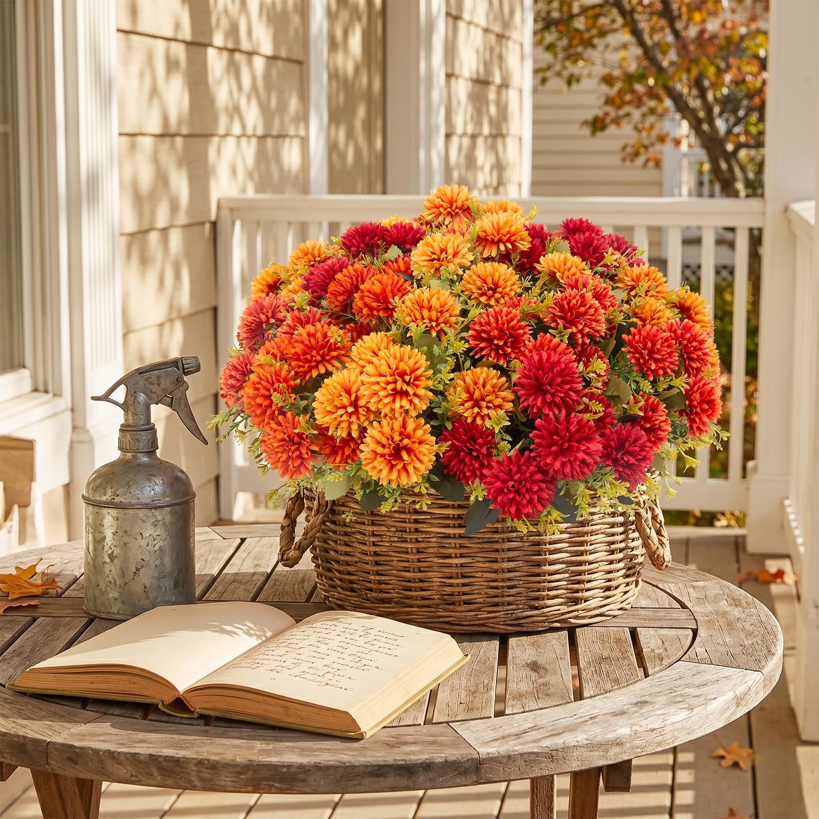 12 Pcs Artificial Fall Flowers for Outdoors, UV Resistant Fake Mums Chrysanth…