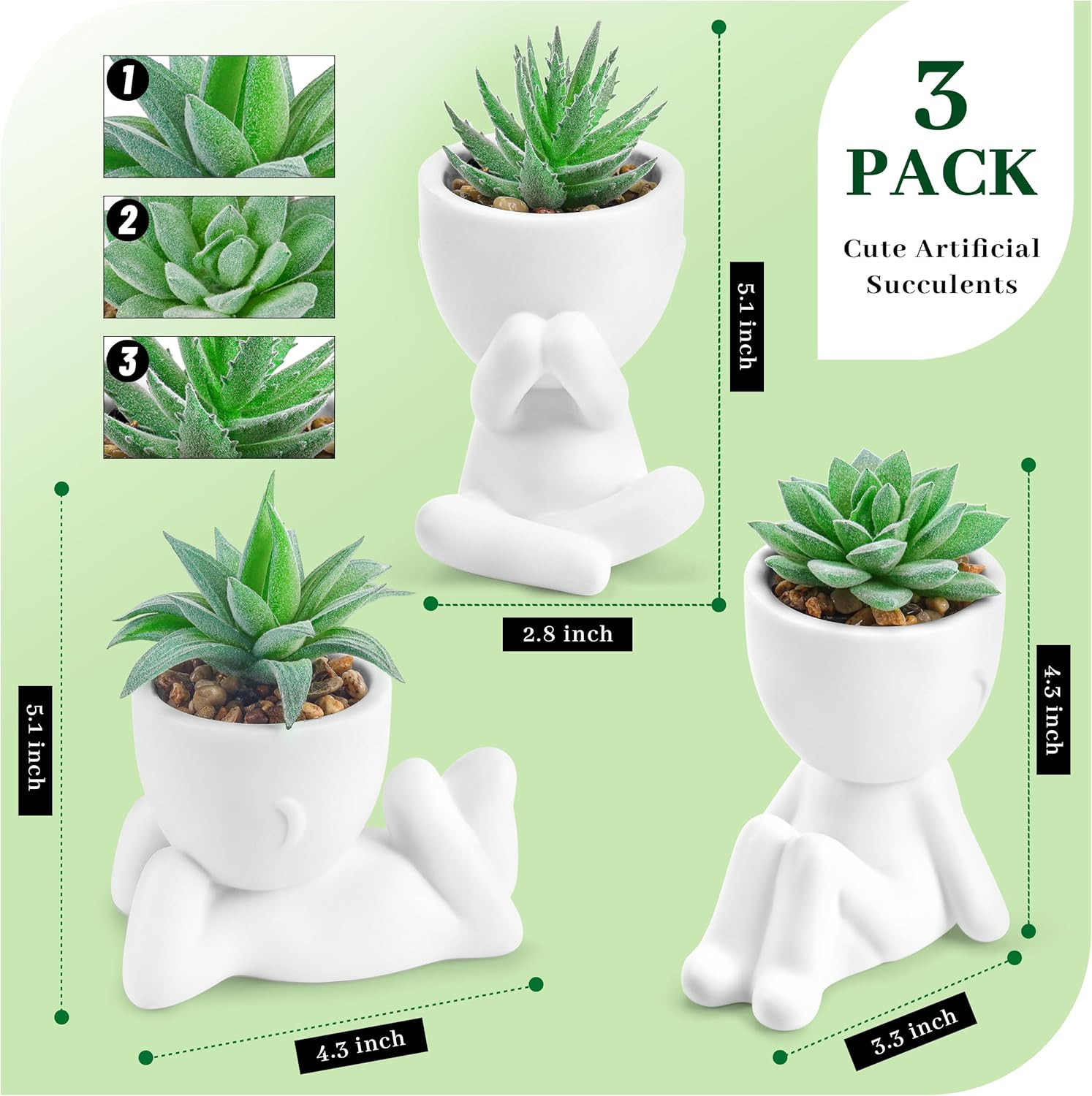 3Pcs Fake Succulents Plants Artificial for Bathroom Bedroom Home Room Decor Aest