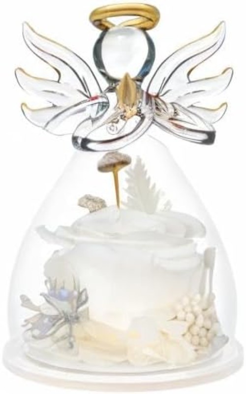 Preserved White Rose in Glass Angel Figurine for Special Occasion Gifts